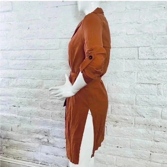 Bershka Belted Orange  Mid Length Light Trench Coat with Button Up Sleeve-XS - Picture 3 of 12